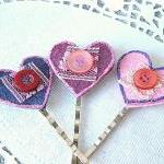 Heart Hair Pin Set - Pink And Purple - Shabby..